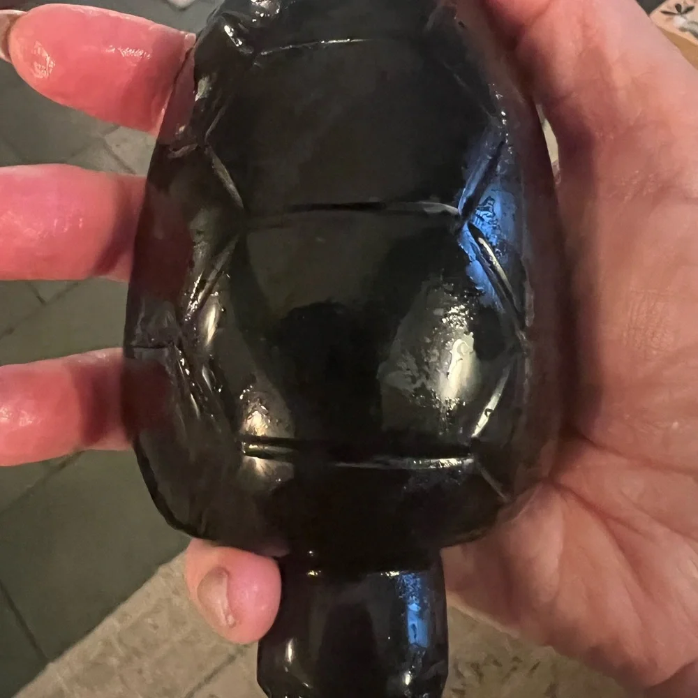 Natural Hand Carved Obsidian Black Turtle Figurine Minimalist Chic